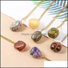 Pendant Necklaces Irregar Round Natural Stone Necklace Amethyst Lapis Rose Quartz Crystal Gold Wrap Wire Healing For Women Men Drop D Dhxiv