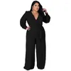 Trainingspakken perl temperament los rechtop solide kleur riem jumpsuit v-neck rompers wide been algehele plus size kleding voor vrouwen 3xl 4xl