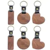 Bricolage porte-clés en bois blanc sculpté en cuir bois porte-clés pendentif bagages décoratif coeur rond porte-clés porte-clés