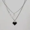 Pendant Necklaces Black Pixel Heart Necklace For Women Double Layer Hollow Kpop Collar Clavicle Chain