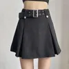 Jupes taille haute Mini jupe femmes été Goth Punk couleur unie lâche rue mode Harajuku ceinture une ligne noir marron