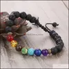 Beaded Strands 10pc/Set New Natural Stone 8mm Lava Yoga Energy Armband Vulkanic Seven Chakra Braid Armband Drop Delivery 2021 Jewe Dhmrm