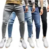 Heren jeans blauwe satine elastische taille magere stretch gescheurde broek streetwear s denim 220827