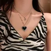 Pendant Necklaces Black Pixel Heart Necklace For Women Double Layer Hollow Kpop Collar Clavicle Chain