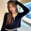 Women's Jackets Black Cardigan Women Chic Vintage Fall Slim College Girls Cropped Knitwear Allmatch Ulzzang Simple Stylish Female Sweater Basic 220827