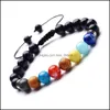 Brins de perles 10Pc / Set 7 Chakra Bracelet De Guérison Réglable Diffuseur De Lave Bracelet En Pierre Bracelet De Mode Bijoux Faits À La Main Drop De Dh4C6