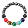 Fili di perline Regalo Joya Magnetico Ematite 8Mm Perline rotonde Braccialetti di pietra 7 Chakra Pietra preziosa Guarigione di cristallo Reiki Gioielli da donna Ban Dhias