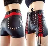 Women's Shorts Large Size Short Pants Punk Goth PU Leather Women Sexy Skinny Lace Up Pockets Patchwork High Waist Club For Girls