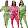 Women's Two Piece Pants 2 Sets Women Outfits O Neck T Shirt Crop Top And Pencil Pant Suits Summer Paisley Print Street Style Sexy Matching