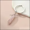 Kreki Drutowe Kamień Naturalny Heksagonalny pryzmat Kluczowe pierścienie leczenie kryształowy różowy dekoracje samochodu Kluczowy posiadacz dla kobiet mężczyzn dostawa 2021 dhwcg