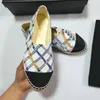 Canvas Shoes Woman Shoes Op45 Flats 100% Leather Luxe Cap Toe Quiltning Pure Hand Sying Womans Luxury Top Quilty Loafers Espadrilles Spring Size 34-42