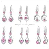 Charm s925 damga sier kaplama kristal waterdrop kalp takılar pembe mavi beyaz zirkon küpeler püsksel kanca kadın moda jewe newdhbest dh540