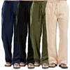 Calça masculina linho de algodão verão coloração sólida calça respirável