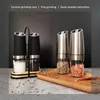 Mills 2Pcs Set Electric Pepper Mill Stainless Steel Automatic Gravity Shaker Salt and Pepper Grinder Kitchen Spice Grinder Tools 220827