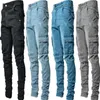 Jeans pour hommes est Europe Jeans Hommes Crayon Pantalon Casual Coton Denim Déchiré Trou En Détresse Mode Pantalon Poches Latérales Cargo 220827
