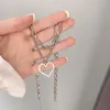 Hangende kettingen 2022 punk dubbele laag zwarte mozaïek holte liefde pixel hart kwastje ketting vintage metalen nek sleutelbeen sleutelbeen sieraden