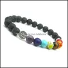 Charm Armbänder Sieben Chakren Baum des Lebens Charms 8 mm schwarze Lavasteinperlen DIY Aromatherapie ätherisches Öl Diffusor Armband Yoga Je Dht3G