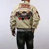 AVIREX Hip Hop Wide Version Schaffell-Lederjacke mit klassischer Casino-Stickerei und Schaumstruktur