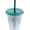 Occs Starbucks 16oz/473ml أكواب بلاستيكية من البلاستيك قابلة لإعادة الاستخدام شرب الشرب المسطح السفلي شكل غطاء القش Cups 50pcs مجانا DHL