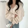 Jackets femininos Neploe lanterna solta manga twist suéter casaco feminino outono estilo coreano chique na mulher cardigan vneck suéter curto 220827