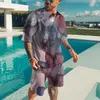 Survêtements pour hommes 2022 T-shirt ondulé d'été européen et américain Impression numérique 3D pour hommes Short créatif à manches courtes Col rond