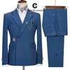 Costumes pour hommes Blazers Cenne Des Graoom Costumes pour hommes Veste bleue Pantalon 2 pièces Ensemble Boucle à dégagement latéral en métal Robe de soirée de mariage élégante 220826