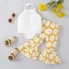 Kl￤derupps￤ttningar 2022 Summer Baby Clothes Halter White Rompers Floral Flare Pants 2 Piece Designer Casual Girls 0-2T