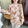 Blouss voor dames chiffon dames blouse o-neck printen casual shirt lange mouw zomerse mode top elegante Koreaanse stijl vrouwelijke kleding