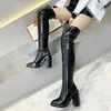 Les femmes hiver sur le genou extensible bottes hautes talon véritable cuir véritable cuisse haute glissade