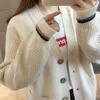 Damesjassen 3xl Sweaters Cardigan Women Elegant Chique kleurrijke knopontwerp Koreaans Vneck Lady Outerwear gebreide Allmatch Fashion Females 220827