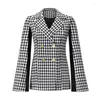 Damespakken 2022 Slim Blazer-jurk Cape Collar lange mouw V-hals mouwloze knop Plaid Militaire stijl Kantoor Dragen Vestidos