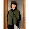 女性のベスト女性ベストヴィンテージベージュキルティングパッド入りチョッキベスト日本語スタイルの袖なしvneck格子縞のファッションユニセックスウォームアウター220827