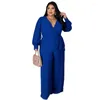 Trainingspakken perl temperament los rechtop solide kleur riem jumpsuit v-neck rompers wide been algehele plus size kleding voor vrouwen 3xl 4xl