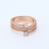 NYHET Roséguld Trippel spiralring CZ diamant Kvinnor Flickor Bröllopspresent designer Smycken Originalbox för Pandora 925 Silver Rings Set