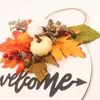 Decorative Flowers Thanksgiving Pumpkin Kapok Decoration House Autumn Color Simulation White Wooden Sign Pendant Wreath