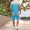Herrspår 2022 Summer Men's Sports Suit T-shirt Shorts randig färgmatchning Träningskläder 2-stycke Set Short-ärmad