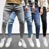 Erkek kot gri saf renk kot pantolon erkek elastik bel skinny jeans erkekler streç yırtık pantolon sokak kıyafeti siyah erkek denim pantolon 220827