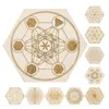 Smyckespåsar 10 cm naturligt träplank Meditation Grid Board Metatron Cube Flower of Life Healing Chakras Yoga Energy Stone Support Home