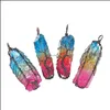 Pendentif Colliers Arbre de vie Titane Enduit Rainbow Rock Quartz Chakra Cristal Collier Cuivre Fil Enveloppé Irregar Rugueux Guérison Dhzqk