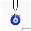 Pendant Necklaces Pendants Jewelry Evil Eye Necklace Blue Charm 30Mm Greek Mati Hamsa Nazar Men Leather E Bdehome Dh13S