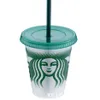 Occs Starbucks 16oz/473ml أكواب بلاستيكية من البلاستيك قابلة لإعادة الاستخدام شرب الشرب المسطح السفلي شكل غطاء القش Cups 50pcs مجانا DHL