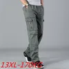 Pantalon homme 13XL 170kg été automne hommes cargo pantalon poche fermeture éclair porte grande taille mâle simple armée vert pantalon droit 48 220827