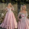 Sexy vintage rosa quinceanera vestidos jóia pescoço ilusão serra de cristal contas de mangas compridas cetim cetim 16 festas de baile de festas vestidos noturnos 403