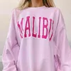 Dam Luvtröjor Sweatshirts Rosa bokstavsbroderi Tröja med rund hals överdimensionerad dam Vintertröjor Lös vintage Casual Långärmad Streetwear Damtröjor T220826