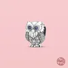 925 Silver Fit Pandora Bransoletka Bransoletka Cute Blue Eye Owl Dangle Charmes Ciondoli DIY Fine Kulki Biżuteria