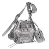 Rivet Punk Style Pull Rope Bucket Bags Genuine Leather Shoulder Bag