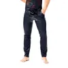 Pantalons pour hommes Sexy Male Splice Leather Fad Tight Patent Outfit Men's Wear Faux Punk Pantalon élastique