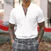 Men's Polos Men T-shirt Solid Color Slim Fit Zipper Stand Collar Short Sleeves Summer Gym Man Pullover Tops White Male Clothes Streetwear