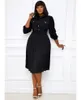 Robes décontractées robe midi plissée noire printemps femmes mode trois quarts manches bouton femme africaine vêtements bureau dame travail