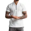 Men's Polos Men T-shirt Solid Color Slim Fit Zipper Stand Collar Short Sleeves Summer Gym Man Pullover Tops White Male Clothes Streetwear
